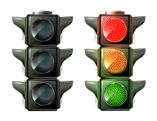 Traffic lights isolated on white photo-realistic vector illustration