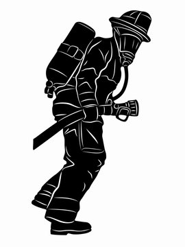 silhouette of a fireman, vector draw