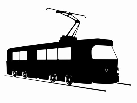 silhouette of tram. vector drawing