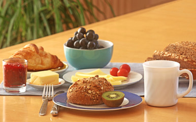 delicious breakfast on a bright wood table