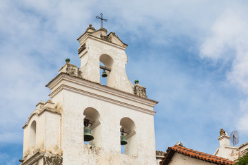 Sucre is the constitutional capital of Bolivia. Traditional colonial architecture, white houses.