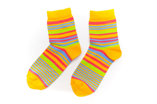 Striped Socks On A White Background.