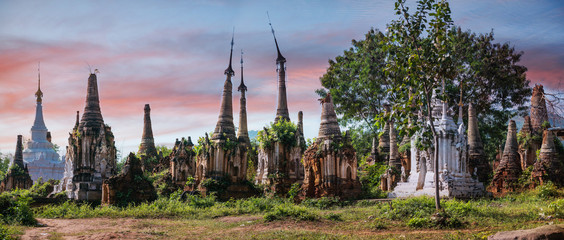 Indein Pagoda, a group of ruinous pagoda located at Indein village, Inlay Lake, Shan State, Myanmar