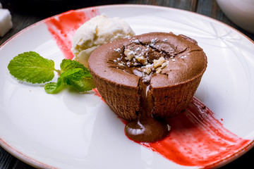 Chocolate fondant with a scoop of ice cream