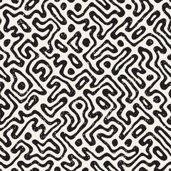 Fototapeta premium Seamless pattern with maze lines. Monochrome abstract background. Vector hand drawn labyrinth.