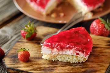 Fresh strawberry pie and berries on the table 