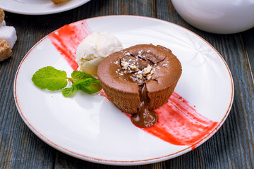 Chocolate fondant with a scoop of ice cream