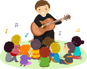 Man Priest Stickman Kids Guitar Sing Illustration