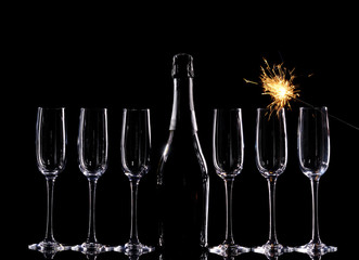 catering service. Silhouette champagne. The bubbles of champagne, new year party champagne