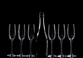 catering service. Silhouette champagne. The bubbles of champagne, new year party champagne