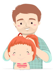 Man Dad Kid Girl Hair Tie Illustration