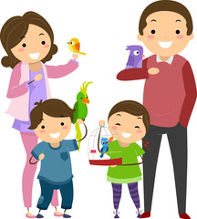 Stickman Family Bird Pet Illustration