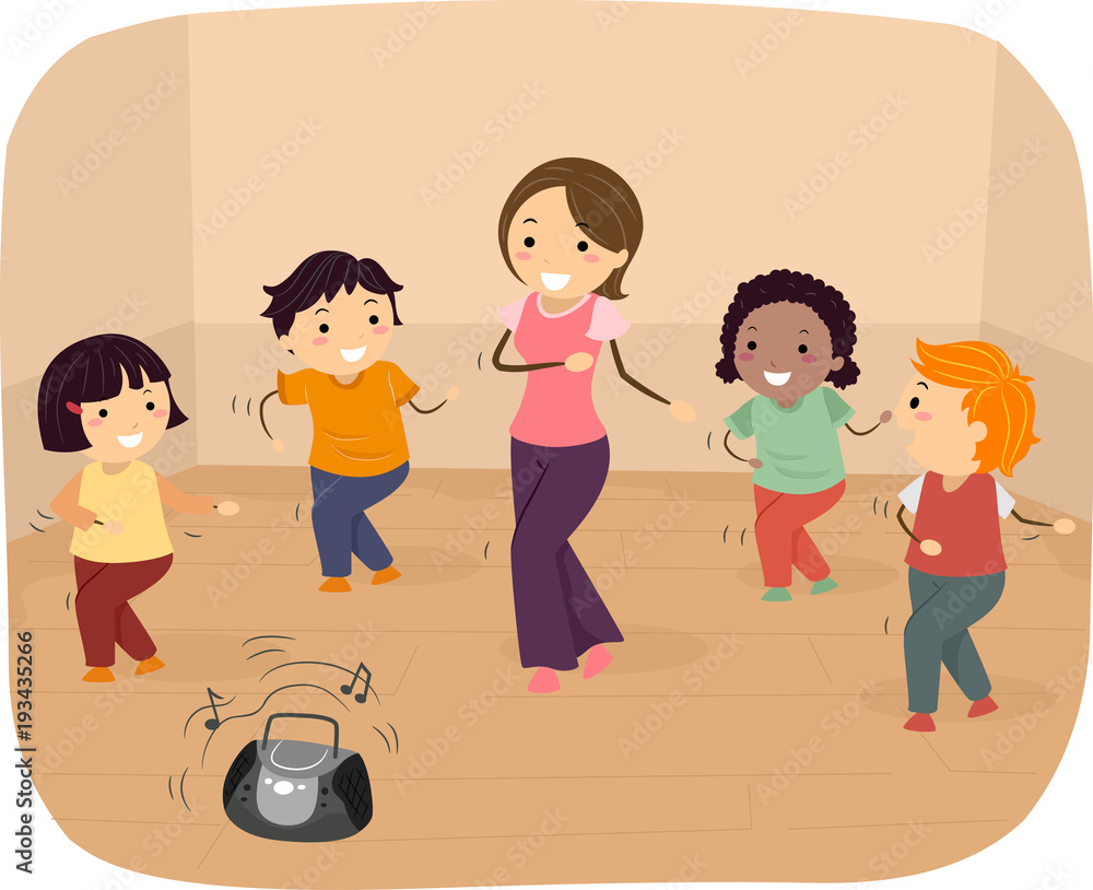 Sticker stickman kids ballroom dance lesson illustration