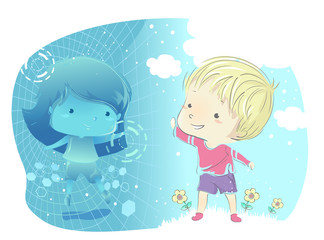 Kids Virtual Reality Friend Illustration