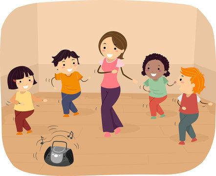 Stickman Kids Ballroom Dance Lesson Illustration