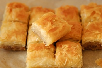 Delicious baklava dessert with nuts and honey  