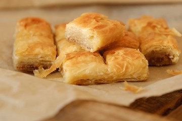 Delicious baklava dessert with nuts and honey  