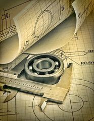 technical drawing and callipers