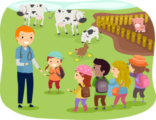 Obraz na płótnie Canvas Stickman Kids Livestock Vet Illustration