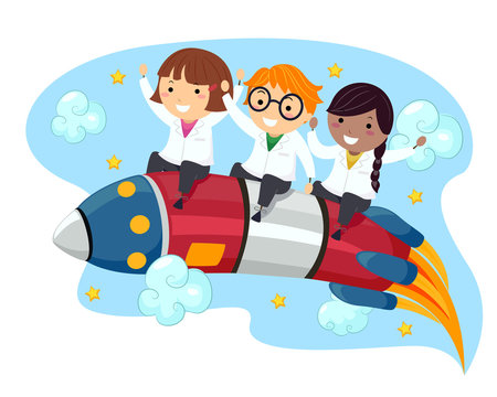 Stickman Kids Rocket Science Illustration