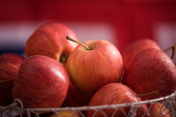 british apples in basket with UK flag background 