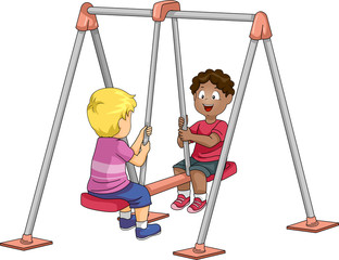 Kids Boys Play Double Swing Illustration