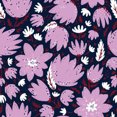 Seamless floral vector pattern. Stylized hand drawn illustration of flowers and blooms. Ready to print swatch for beautiful repetition.