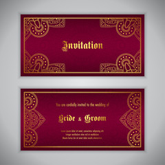 Luxury wedding invitation with golden ornament. Vector illustration