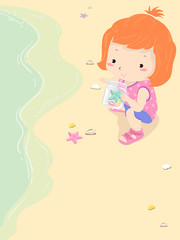 Kid Girl Beach Pick Shells Toys Illustration