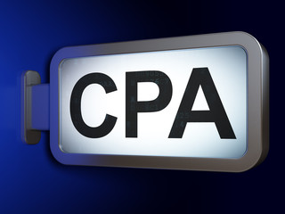 Finance concept: CPA on advertising billboard background, 3D rendering