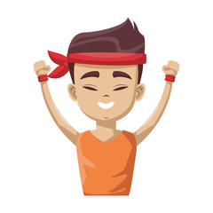 Chinese man with hands up cartoon icon vector illustration graphic design