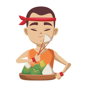 Chinese man eating rice icon vector illustration graphic design