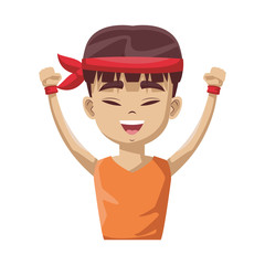 Chinese man with hands up cartoon icon vector illustration graphic design