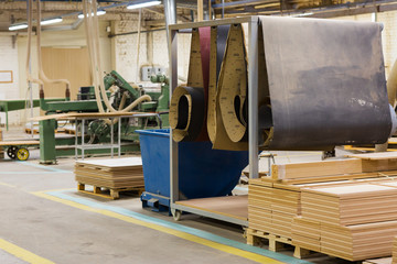 wooden boards at workshop or woodworking plant