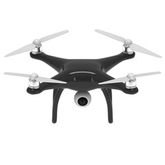 Remote control air drone. Dron flying with action video camera. 3d render Isolated on white background.