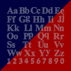 Obraz premium Transparent alphabet. Latin transparent alphabet with stars. Isolated on a dark background. EPS10