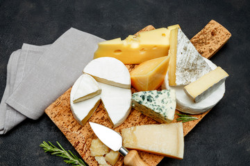 Various types of cheese - parmesan, brie, roquefort, cheddar