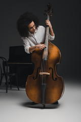 handsome young musician playing standup bass