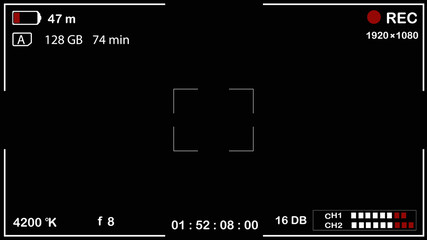 Interface viewfinder digital camera settings on a black background.illustration.