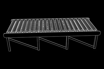 Regular empty roller conveyor section. wireframe low poly mesh vector illustration