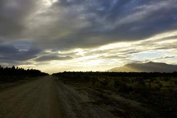 Sunset at Carretera Austral Road and Landscape in Patagonia Chile