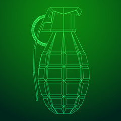Hand bomb frag grenade wireframe low poly mesh vector illustration