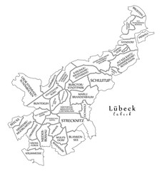 Modern City Map - Luebeck city of Germany with boroughs and titles DE outline map
