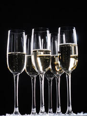 catering service. Silhouette champagne. The bubbles of champagne, new year party champagne