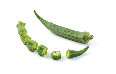okra slice isolate on white background