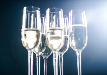 catering service. Silhouette champagne. The bubbles of champagne, new year party champagne