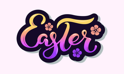 Easter text isolated on textured background. Hand drawn lettering as Easter patch,logo, badge. Template for Happy Easter Day, party invitation, greeting card, web, postcard. Vector illustration.