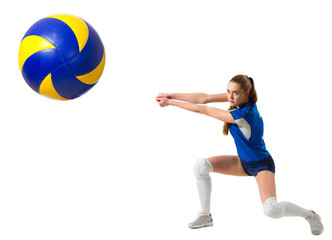 Fototapeta na wymiar Woman volleyball player isolated (with ball version)