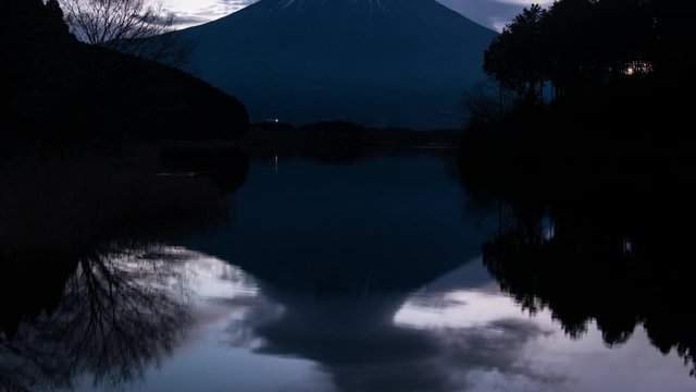Mt. Fuji Reflected in Lake Tanuki with Lenticular Clouds (tilt up)