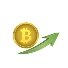Bitcoin symbol with green arrow